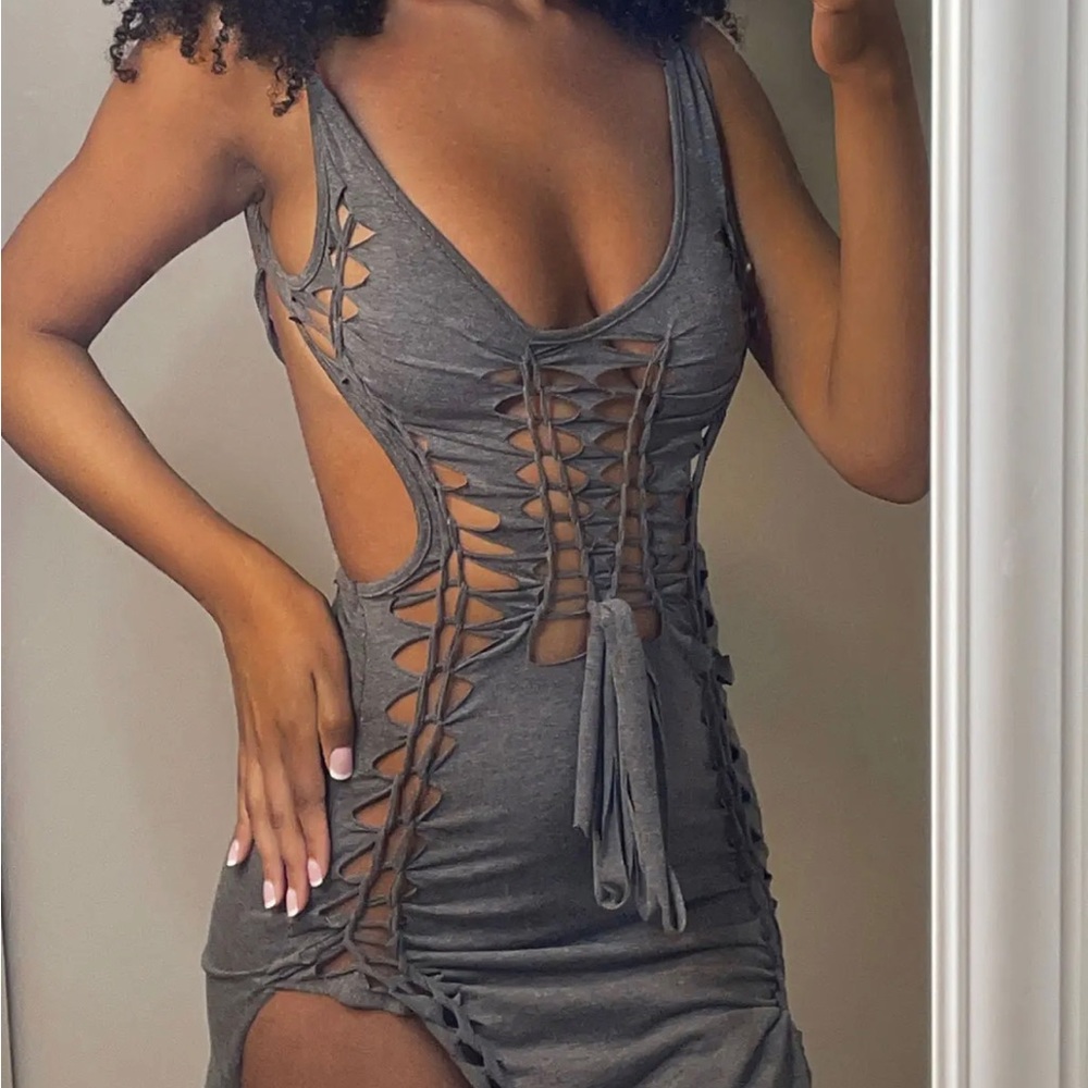 Lace Up Backless Slit Bodycon Dress